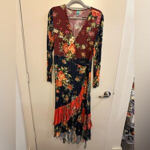 Farm Rio Floral Long Sleeve Wrap Dress